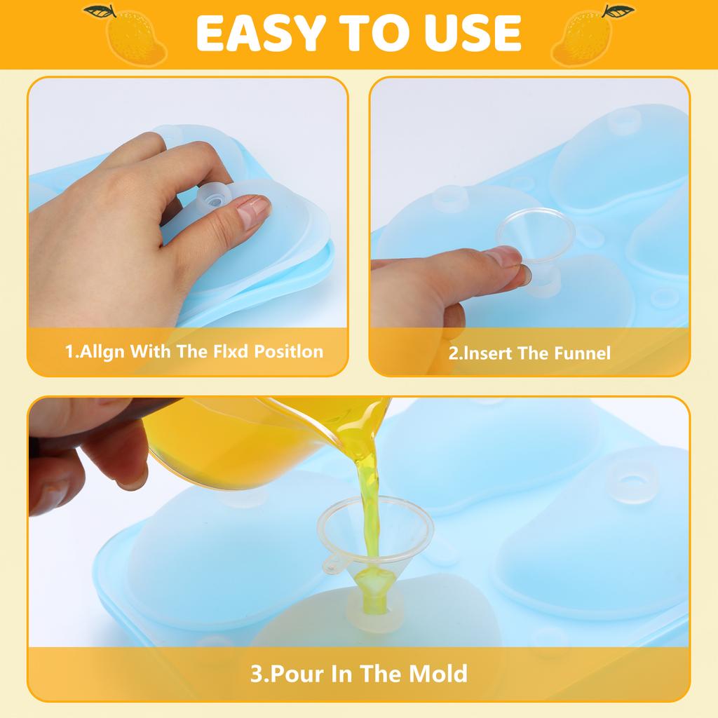 3 Sets 3D Mango Silicone Molds 4 Grid Mango Shaped Baking Molds With 6 Mini Funnels Chocolate Molds For Ice Cream Candy Jelly Ic