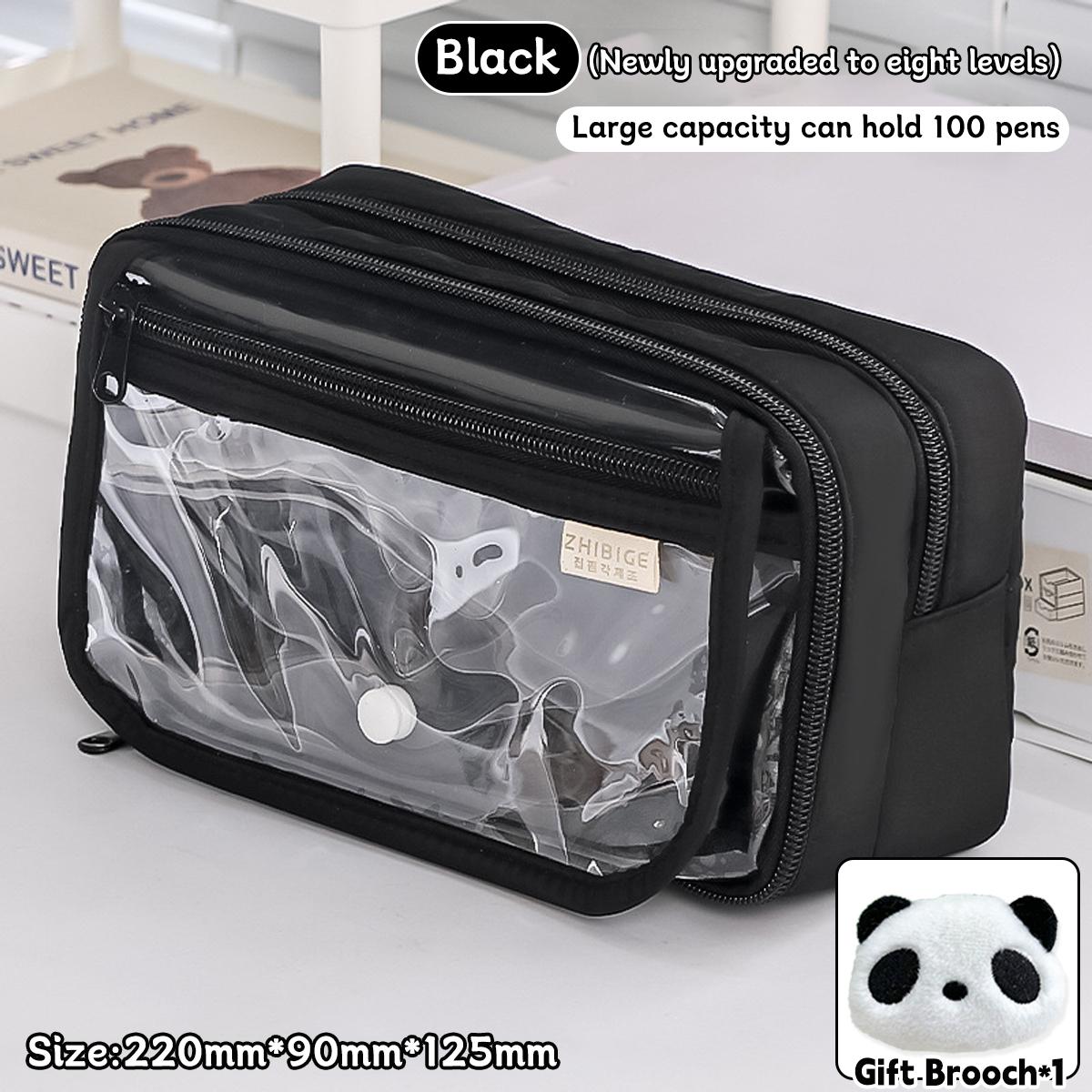 

Pencil Bag Kawaii Student Translucent Stationery Box Diy Large Capacity Stationery Storage Bag School Stationery Supplies чёрный