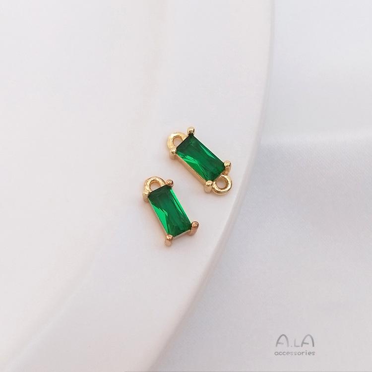 

Прямоугольная подвеска с двойным цирконом с сохраняющим цвет покрытием из золота 14 карат, шарм ручной работы для самостоятельного изготовления браслетов.