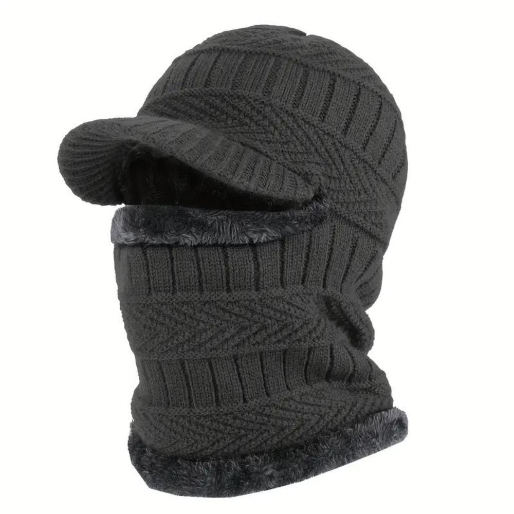New Woolen Yarn Skullies Beanies Hats Windproof With Brim Winter Beanies Warm Ring Scarf Thickening Ski Mask Caps Outdoor