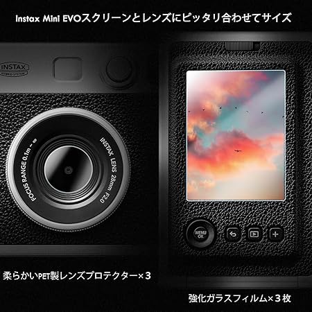 Rieibi Instax Mini Evo 360° Full Protection Accessories Set, Practical [Instax Mini Evo Clear Case + Tempered Glass Screen Protector + Lens Protector]