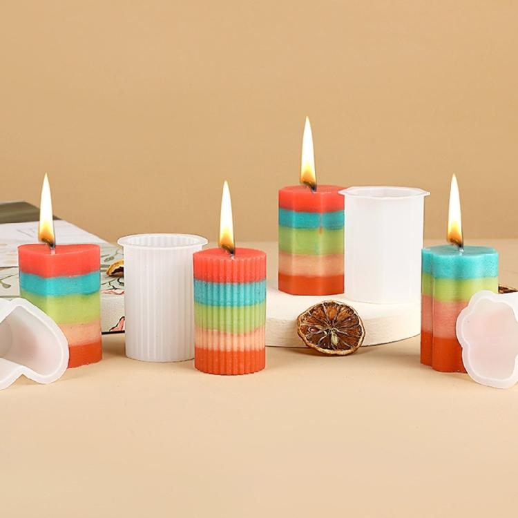 4 Stück Gestreifte Zylinder Silikon Kerzenformen für handgemachte Kerzen Seife Epoxidharz Silikonformen für Kunsthandwerksprojekte