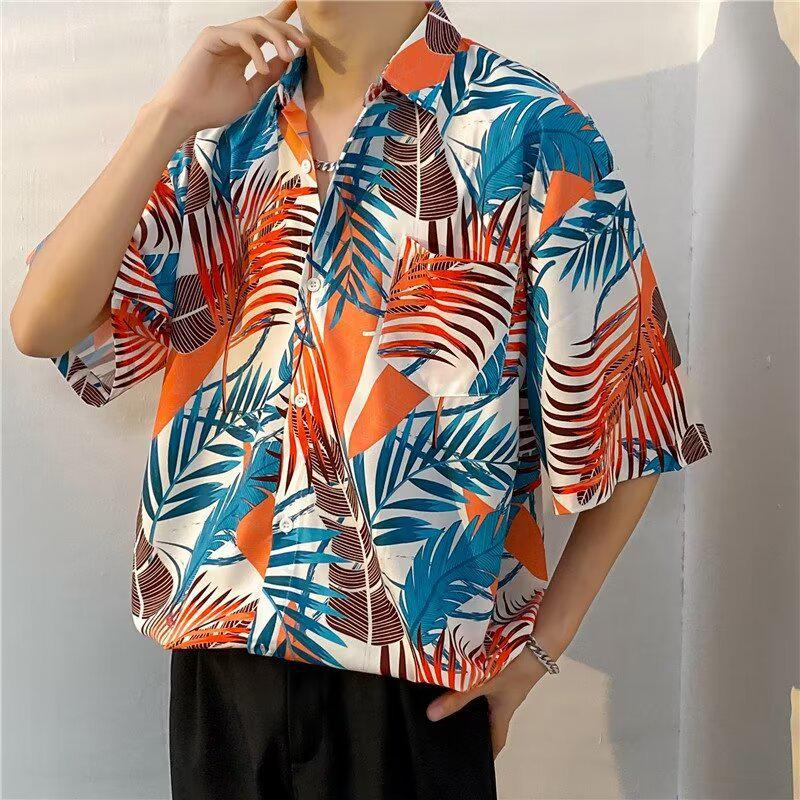 Herren Floral Retro Strandhemd - Kurzarm, Lockerer Schnitt, Trendiger Hongkong-Stil