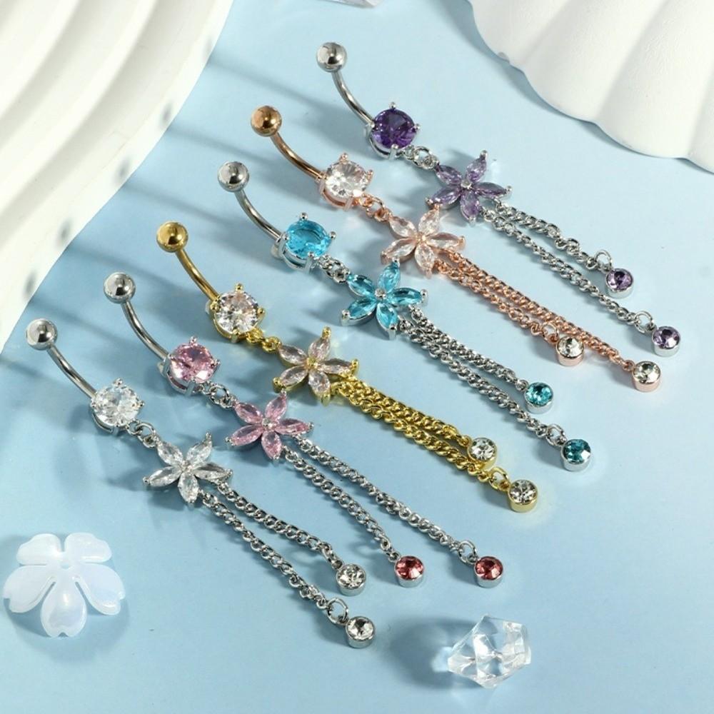 Strass-Bauchnabelring Blume Körperpiercing Schmuck Persönlichkeit Zirkon Bauchnabelring Mädchen