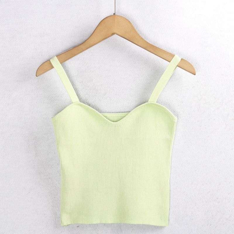 

High Elastic Fashion Vertical Bar Export Tail Single Camisole Green M