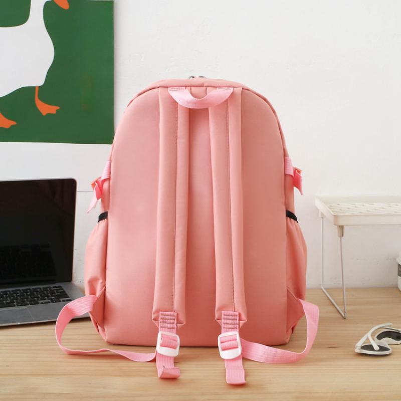 5pcs Elementary School Five Piece Backpack High School Students Large Capacity Multi Pocket Multi Functional Backpack Solid Canvas Leisure Bag