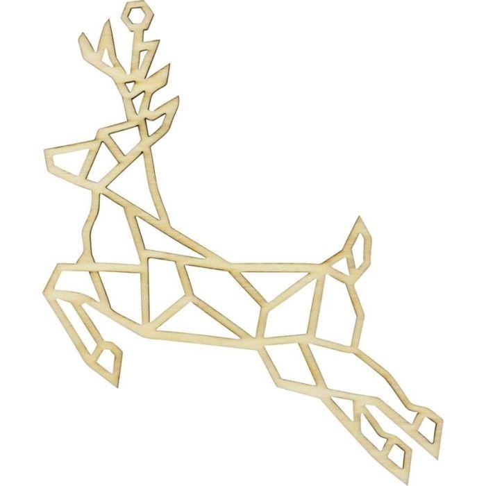 Suspension de Noël - Renne de Noël - Bois brut - Esprit origami - 14x12 cm - Décoration festive