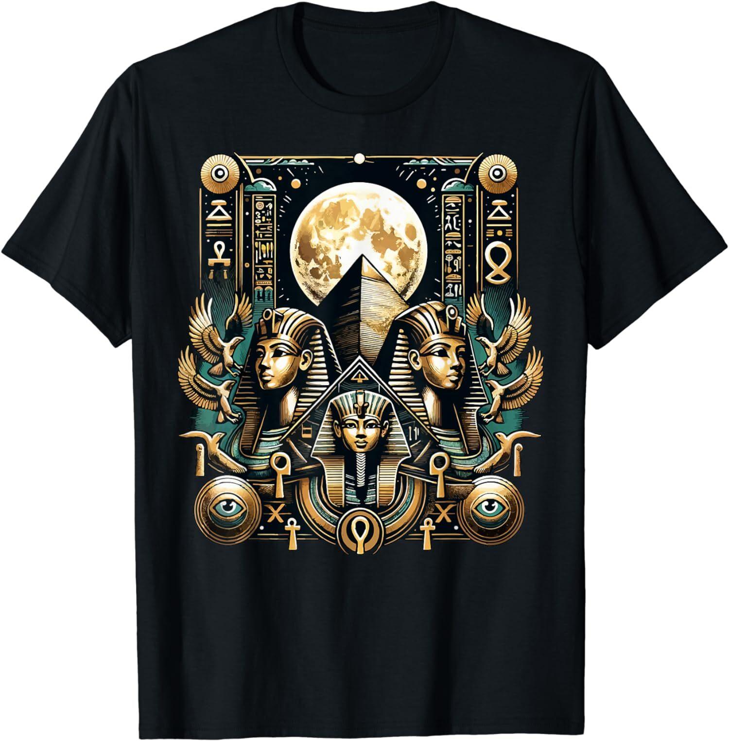 NEW Ancient Egypt Pyramids Ankh Cross Moon Egyptian History Shirt S-4XL XXXXL