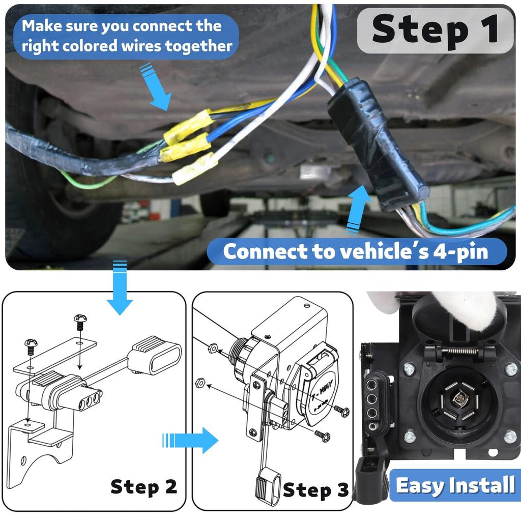 MECMO Multi-Toe 4-Way Flat to 7-Way RV and 4-Way Flat Female End Trailer