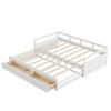Pull-out Sofa Bed, 78" Convertible Sectional Couch Bed, Modern Wood Couches with Drawers And Slats for Living Room (White)