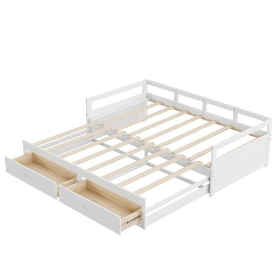 Pull-out Sofa Bed, 78" Convertible Sectional Couch Bed, Modern Wood Couches with Drawers And Slats for Living Room (White)