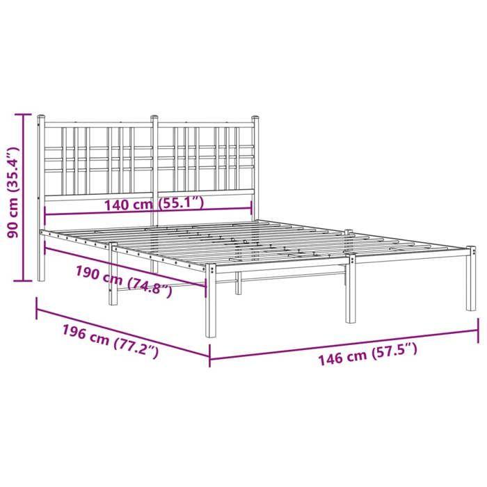VidaXL Metal Bed Frames with Headboard, Double Bed with Slats and Legs, Indoor Bedroom Adult Bed, 376373