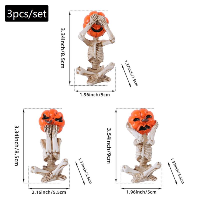 3-Piece Set Of Meditation Yoga Pumpkin Head Skull Figurines Durable Realistic Pumpkin Head Skull Doll Weird Yoga Pose