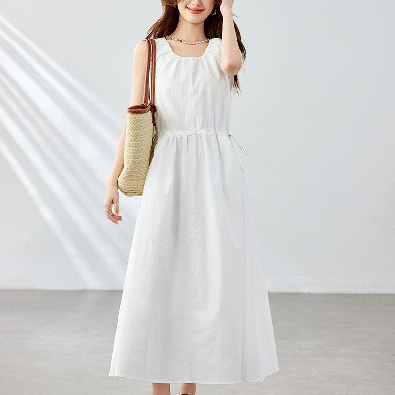 Temperament Vest Skirt Women's Medium and Long Summer New French High Waist and Thin Knee Dress