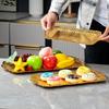 Rectangle-Carved Design Metal Cake Tray With Exquisite Plate Engraving Flower Golden Food Fruit Tray For Home Wedding Decoration