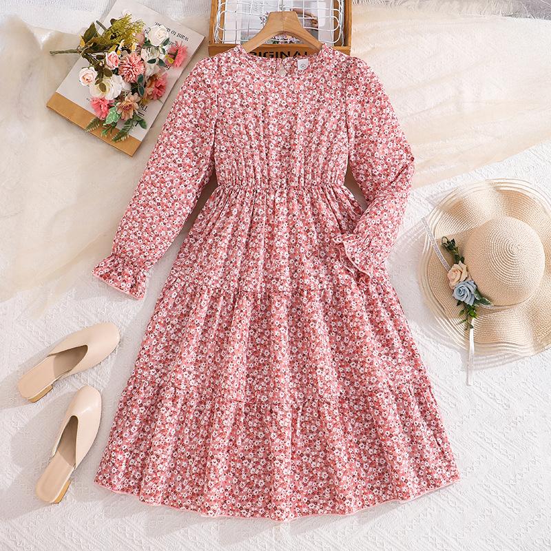 Girls  Fashionable Dress for Spring and Autumn, Children s Elegant Floral Princess Dress 130cm=8Y розовый