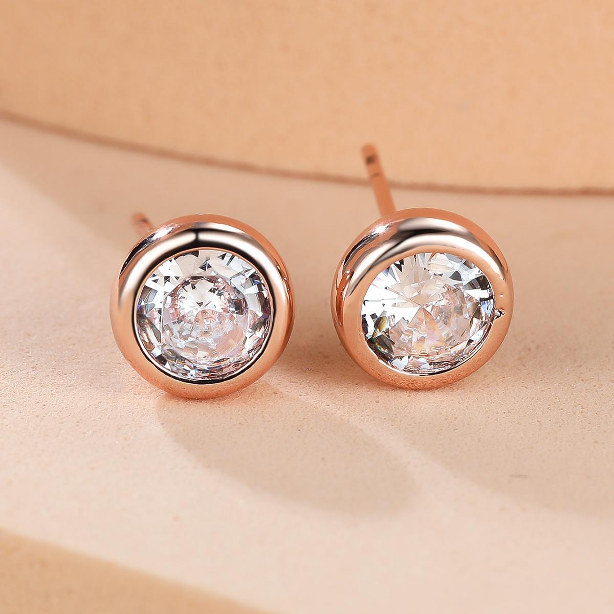 

1 пара круглих сережок-гвоздиків із білим камінням для жінок, вінтажні модні золоті сережки, ювелірні вироби для вечірок рожевий колір золота