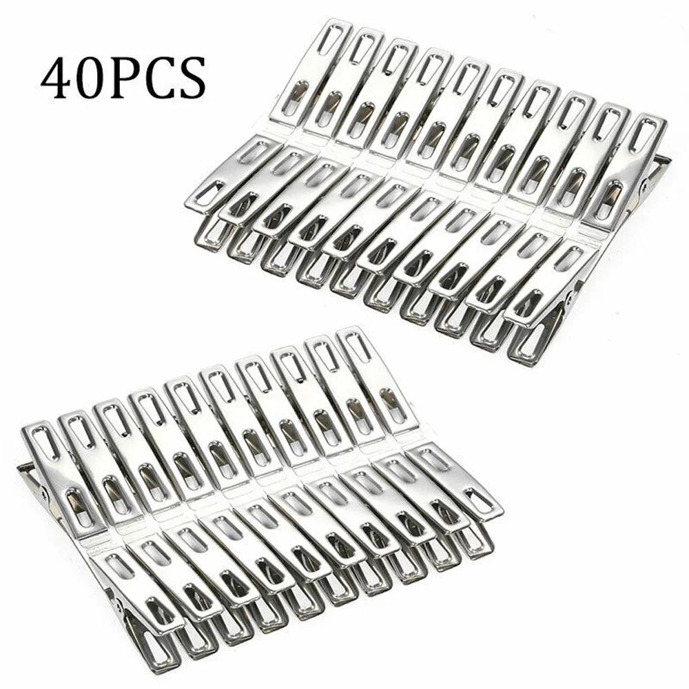 20/40Pcs Stainless Steel Clothes Pegs Washing Clips Household Clothing Sealing Clip Windproof Clips Hang Pins Metal Clips Clamps