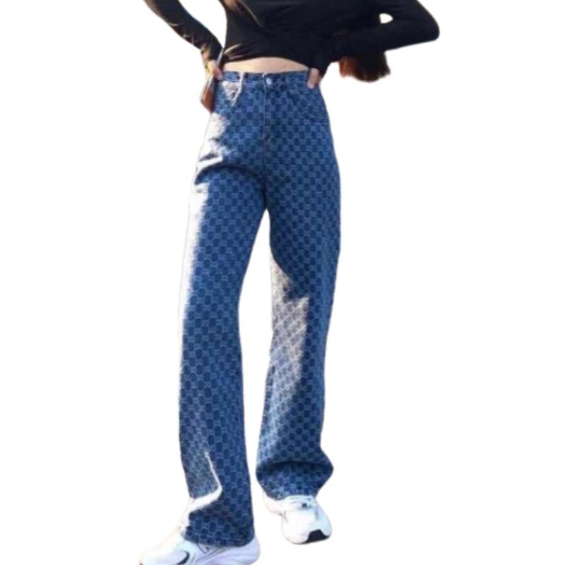 Blugi de damă Albastru Primăvara Vară Moda Ins Nou Cu talie înaltă Imprimați largi Blugi drepti brodați Pantaloni largi din denim Y2K
