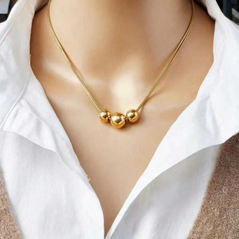 1pc Gold Stainless Steel Ball Design Necklace with Vintage Multilayered Beads, Hip Hop Style Personalized Clavicle Chain, Elegant Necklaces