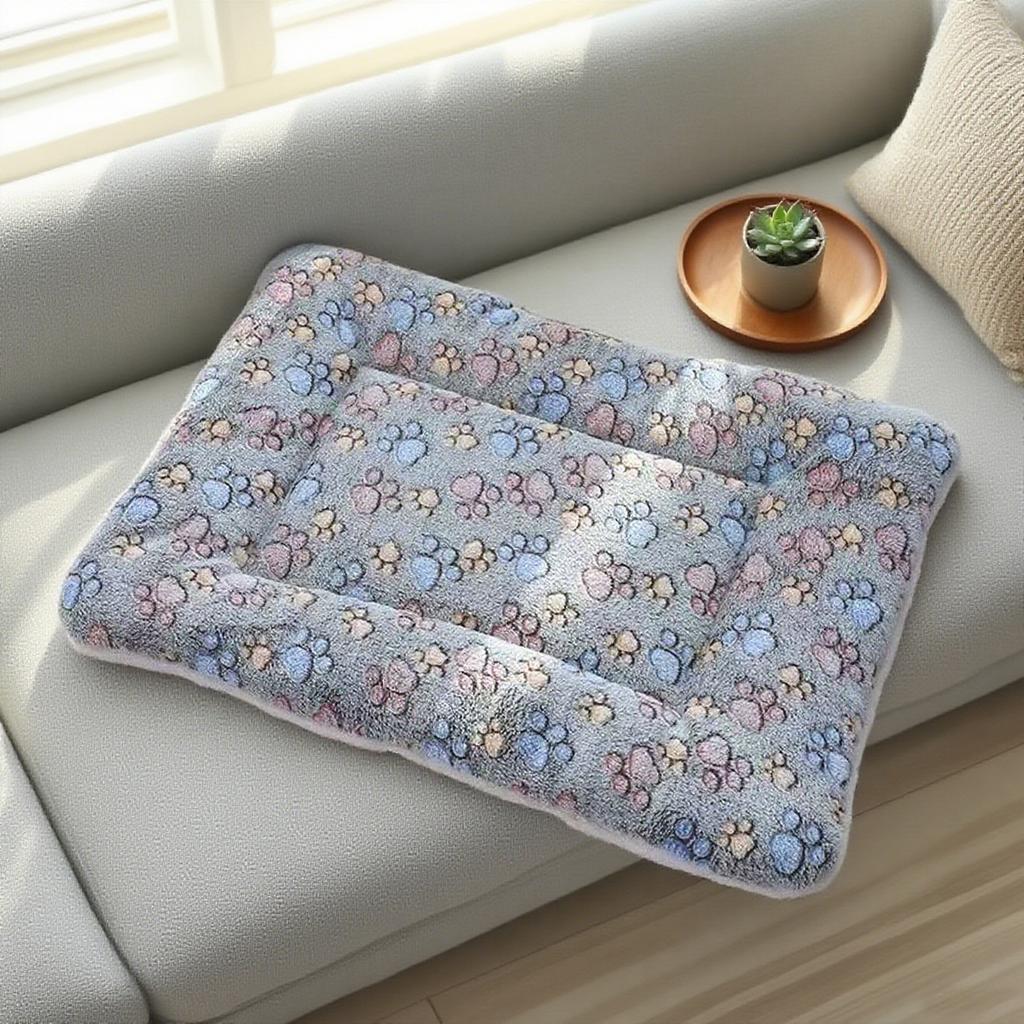 Cute Paw Print Double-Sided Plush Pet Mat for Cats and Small Dogs