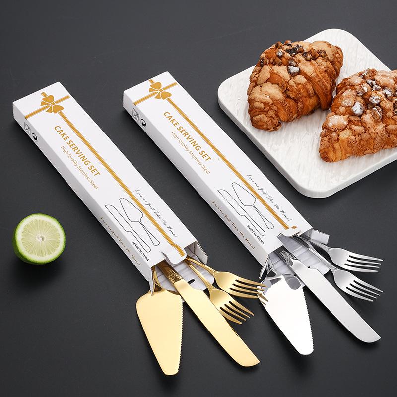 Stainless Steel Cake Cutting Set, Elegant Gold Cake Cutter and Cake Server with Small Forks, Use for Home, Anniversary, Birthday, Wedding, Party