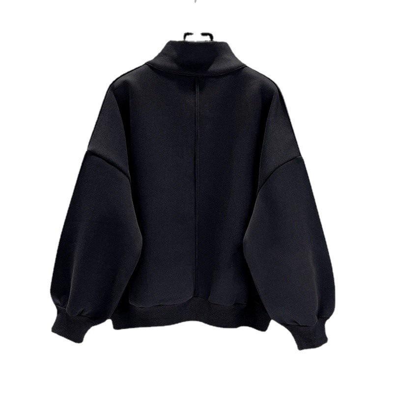 Men's Black Half-Zip Hooded Sweatshirt - American Retro Style, Streetwear for Spring and Autumn