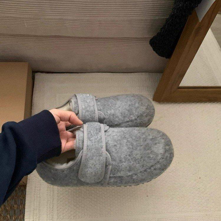 Flat-bottomed Mary Jane Mao Mao Shoes Women's 2025 Autumn and Winter New Velcro Velvet Warm Boken Shoes One-pedal Cotton Shoes