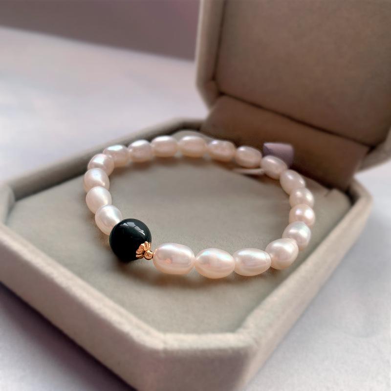 Recommended Natural Pearl Strawberry Amethyst Elastic Simple Versatile14K Gold bracelet with exquisite handmade beads