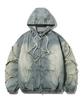 Trillion Star Applique Damaged Wash Denim Jacket (Beige Blue)