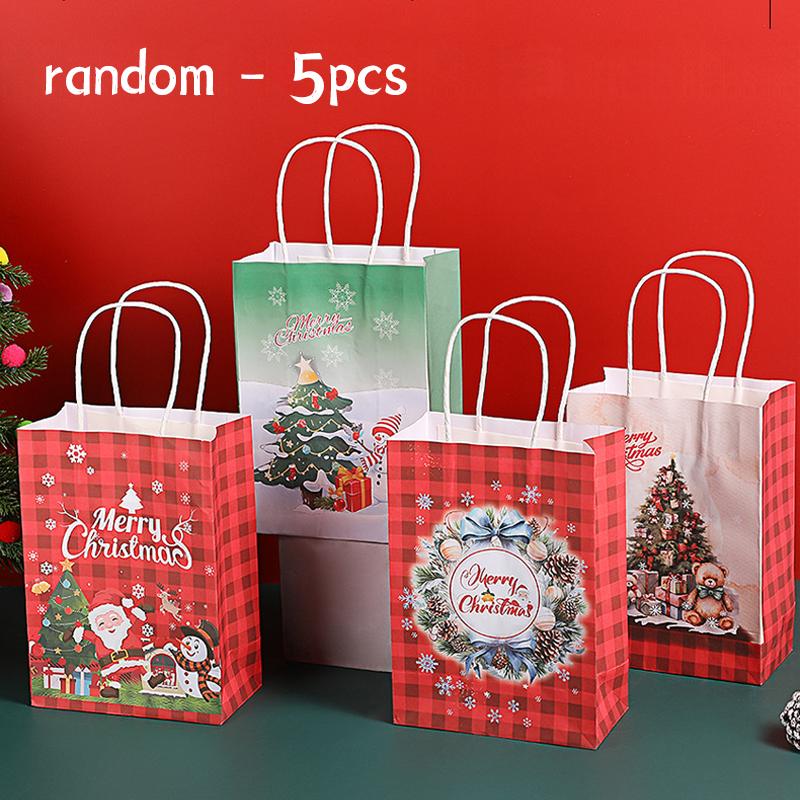Weihnachten Handliche Kraft Geschenktüte Feiertagsparty Süßigkeiten Schokolade Verpackung Handgemachte Papiertüte Cartoon Weihnachtsbaum Flachbodenbeutel