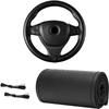 Genuine Leather Steering Wheel Cover, 15 Inches Breathable Stitch On Wrap Steering Wheel Cover, Anti-Slip Auto Wheel DIY Sewing Protector With Needle