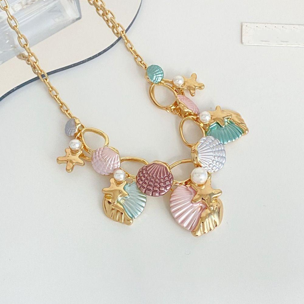 Pearl Clavicle Chain Women Starfish Choker Necklace Sweet Shell Pendant Necklace  Gifts