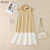 ZANZEA Women Summer Round Neck Casual Sleeveless Splice Tank Dress