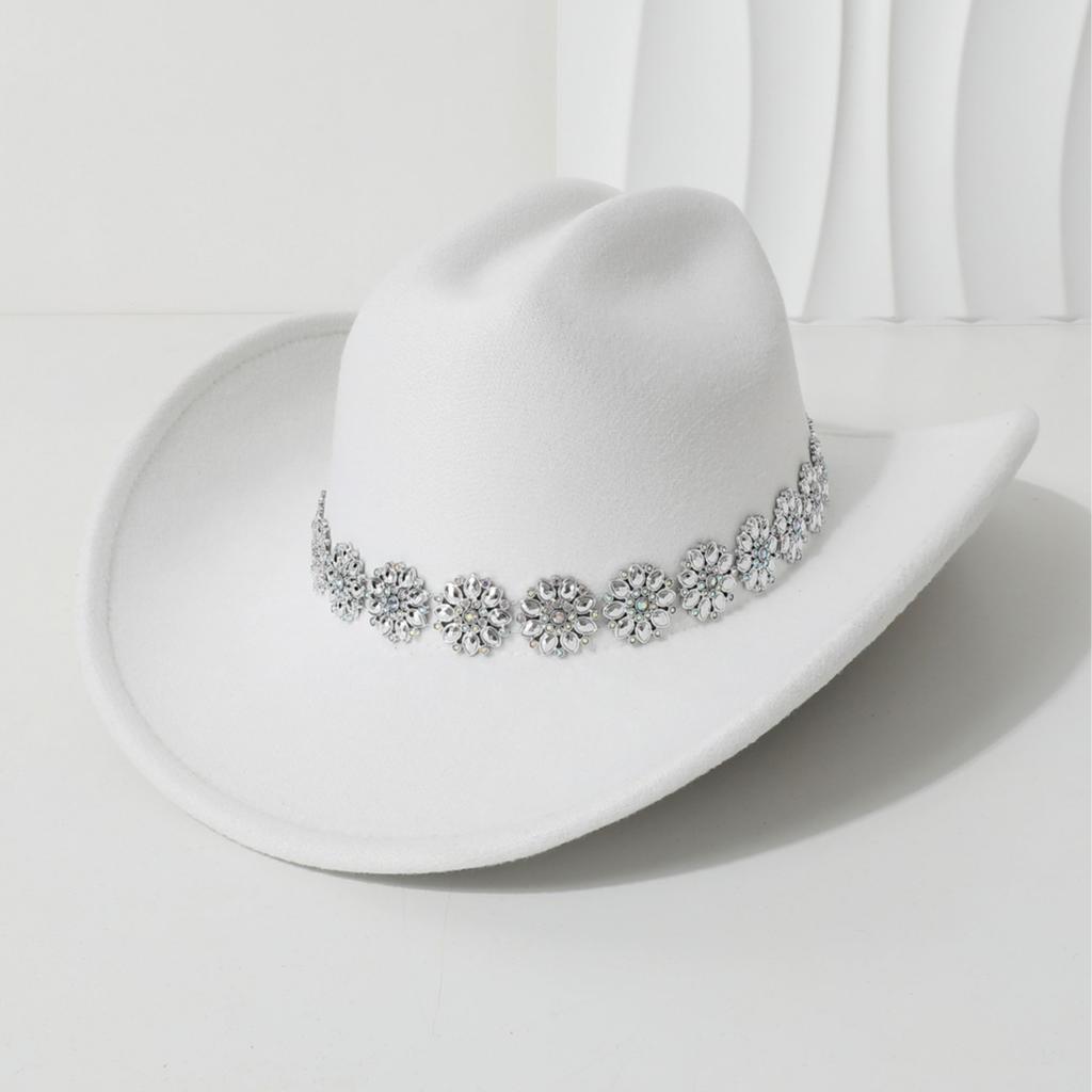 Men's unisex western cowboy hat Metallic flower rhinestone gem accessories Gentleman's hat Hiking hat