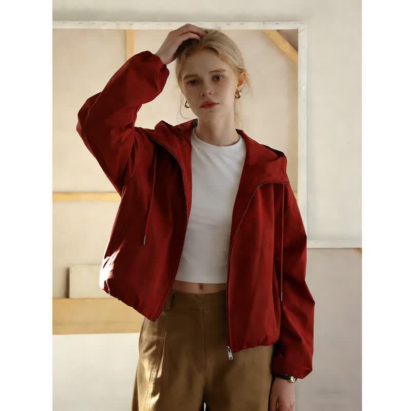 Demana 3-Proof Tech Hooded Pleated Short Jacket