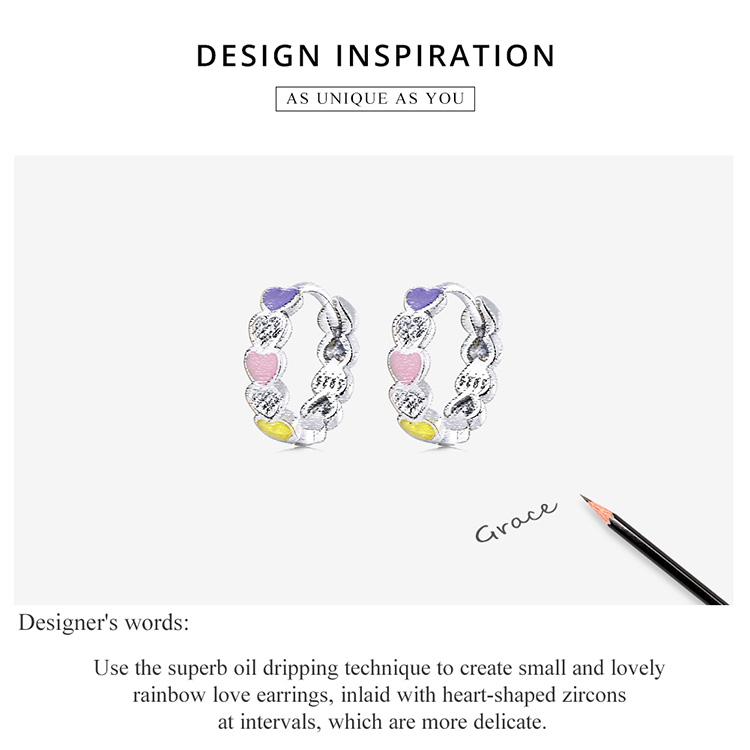 BAMOER 100% 925 Sterling Silver Rainbow Love Ring for Women Colored Stackable Heart Girl Ring Fine Jewelry Anillos Wedding Gift