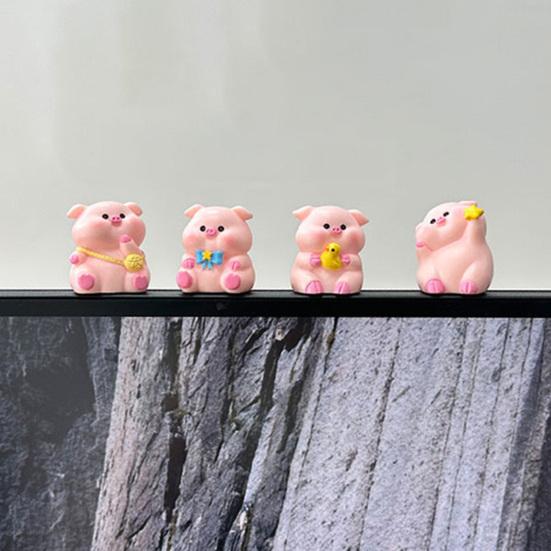 Pig Ornament Small Pink Piglet Synthetic Resin Figurine with Raincoat Yellow Duck Micro Landscape Ornament