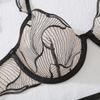 4pcs Sexy Ultra-thin Mesh Women'S Lingerie Set with French Hollow Lace Breathable Bra Thong Thigh-High Socks and Thigh Lace Trim