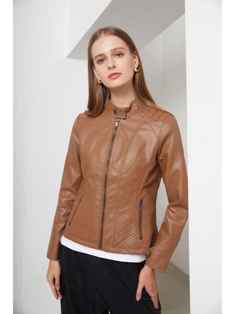 Women's Autumn & Winter Casual Leather Jacket - Simple European/American Trend Thin Coat, Long Sleeve Motorcycle Style