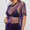 Women's Gradient Color Mesh Panel Summer T-Shirt - Elegant Loose Fit Round Neck Semi-Sheer TopBreathable Spring/Summer Fashion, Summer T Shirts