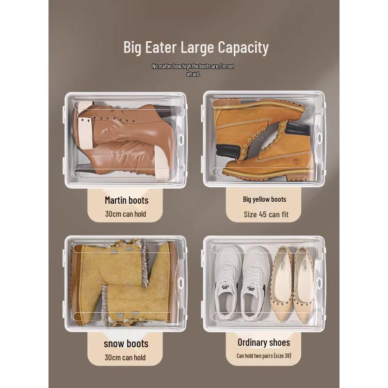 Transparent Space-Saving Long Boot Storage Box - No-Installation Shoe Cabinet