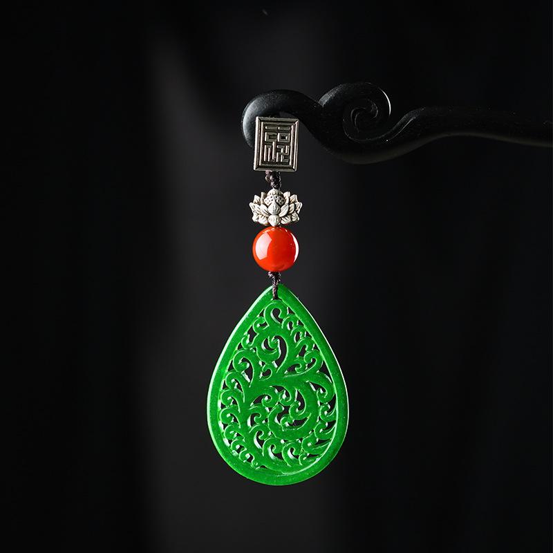 Chinese Retro Cheongsam Button Jade Dry Green Pendant Female Classical Temperament Antique Hanfu Pendant Accessories