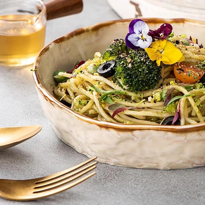 Kiln Changes Ceramic Deep Plate Thick Soup Plate Salad Bowl Pasta Bowl Restaurant Molecular Cuisine Specialty Tableware