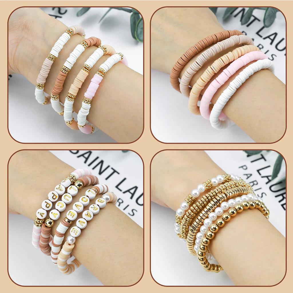 1970pcs light pink clay bead spacer kit, bracelet jewelry making kit, golden bead imitation pearl jewelry making