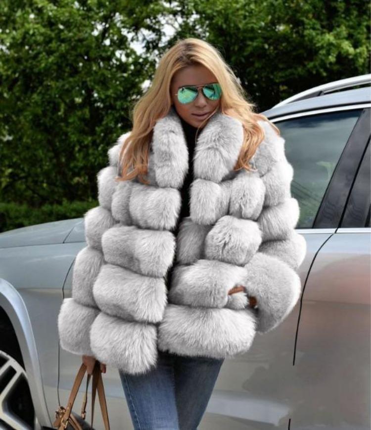 Faux Fur Coat with Fox Fur