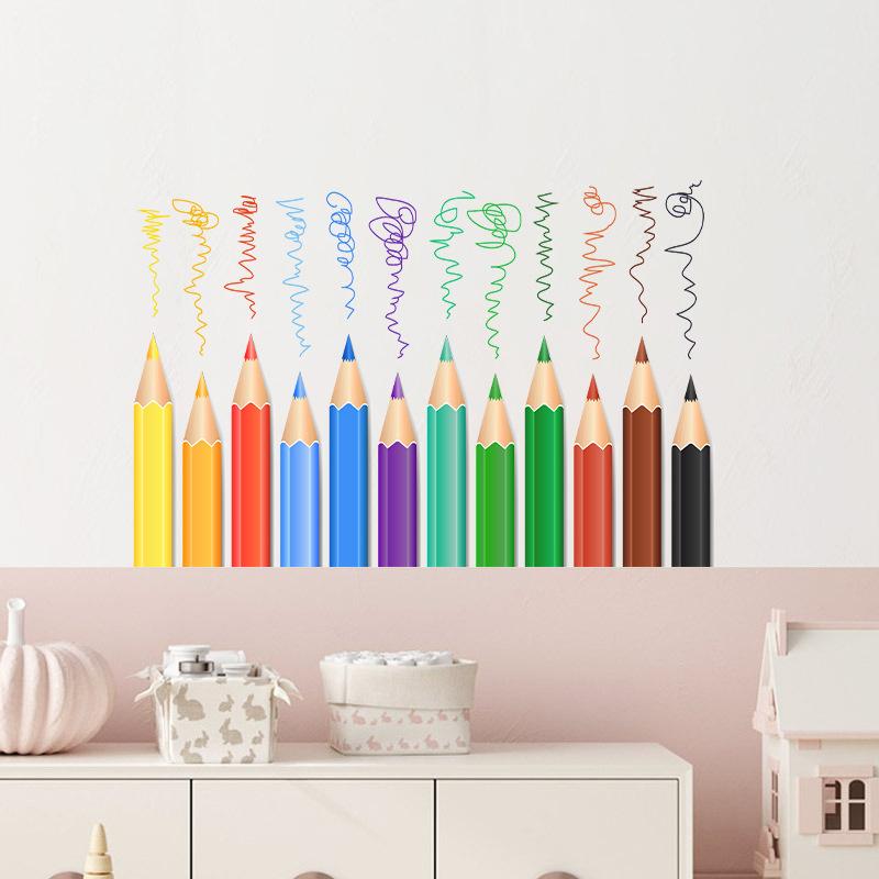 Bunter Bleistift Wandaufkleber Kinderzimmer Kindergarten Heim Wanddeko Selbstklebend
