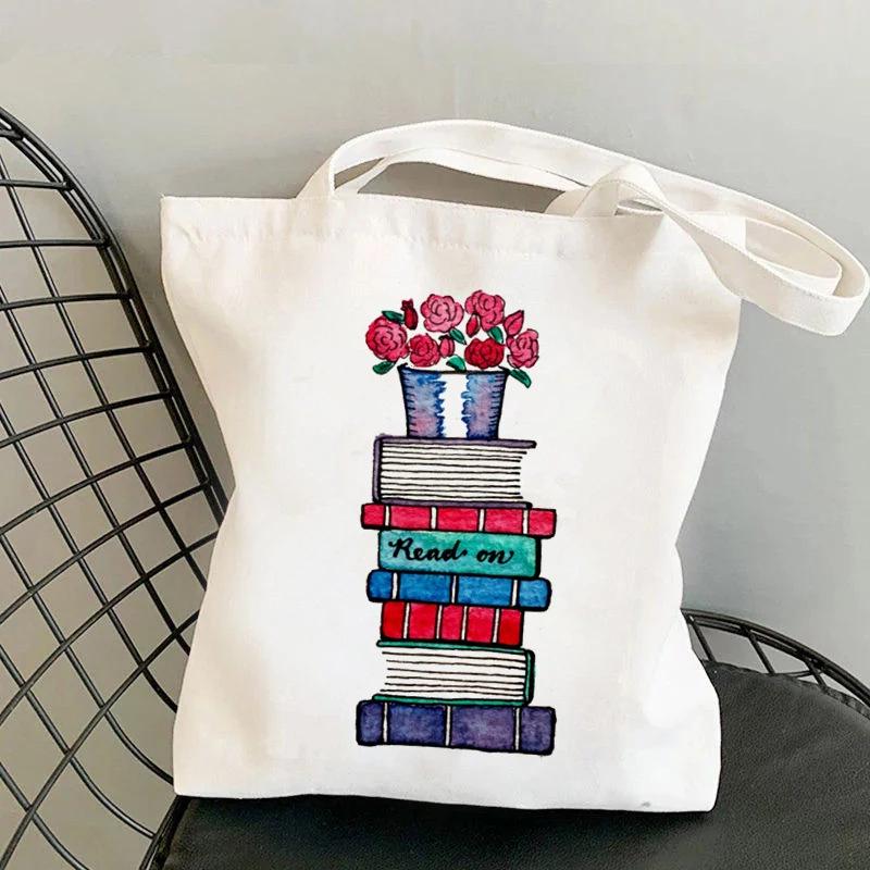 Flowery Books Print Harajuku Women's Casual Shopping & Student Tote Bag