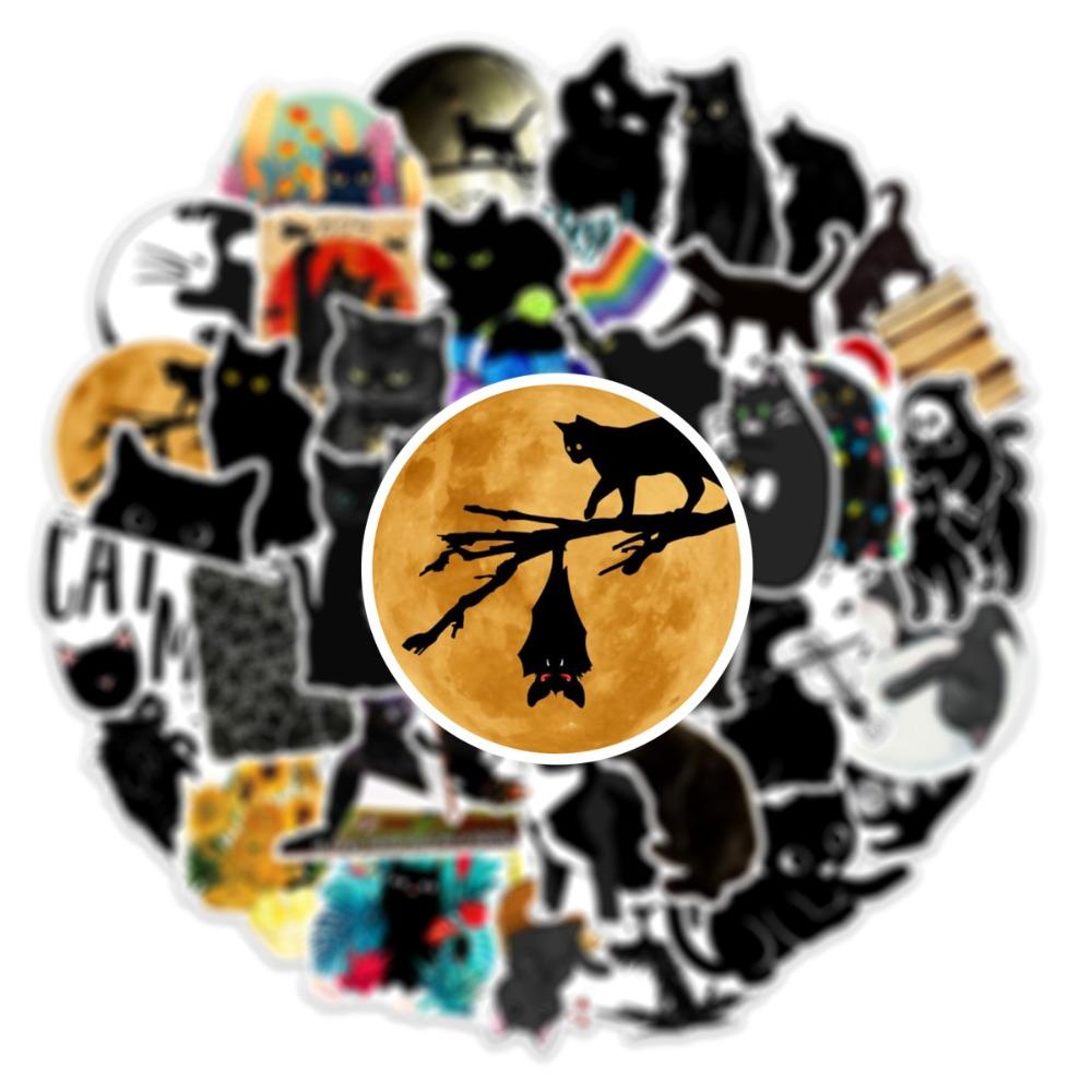 50 cartoon black cat graffiti stickers luggage notebook tablet phone case stationery decoration waterproof stickers