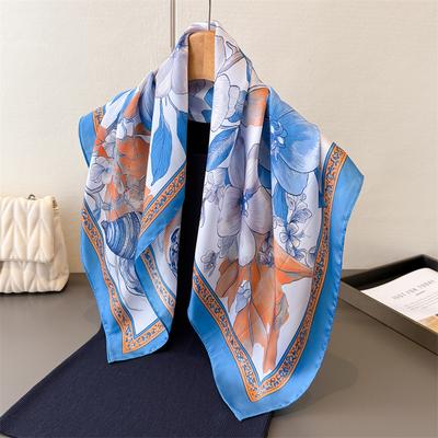 Floral Print Square Silk Scarfs Women Neck Ties Soft Hijab Headscarf Foulard Bandana Female Fashion Decoration Head Scarves